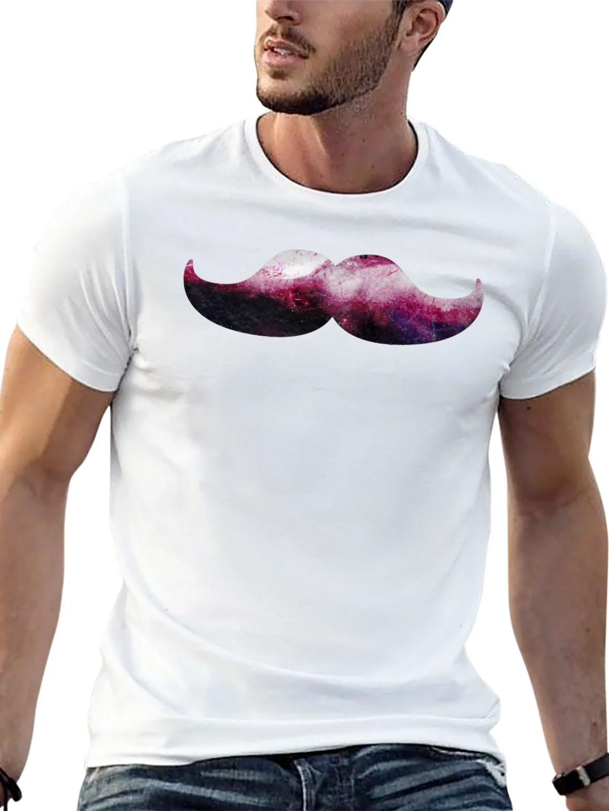 Cosmic Mustache Graphic Tee - Trendy Mens Black T-Shirt product image 4