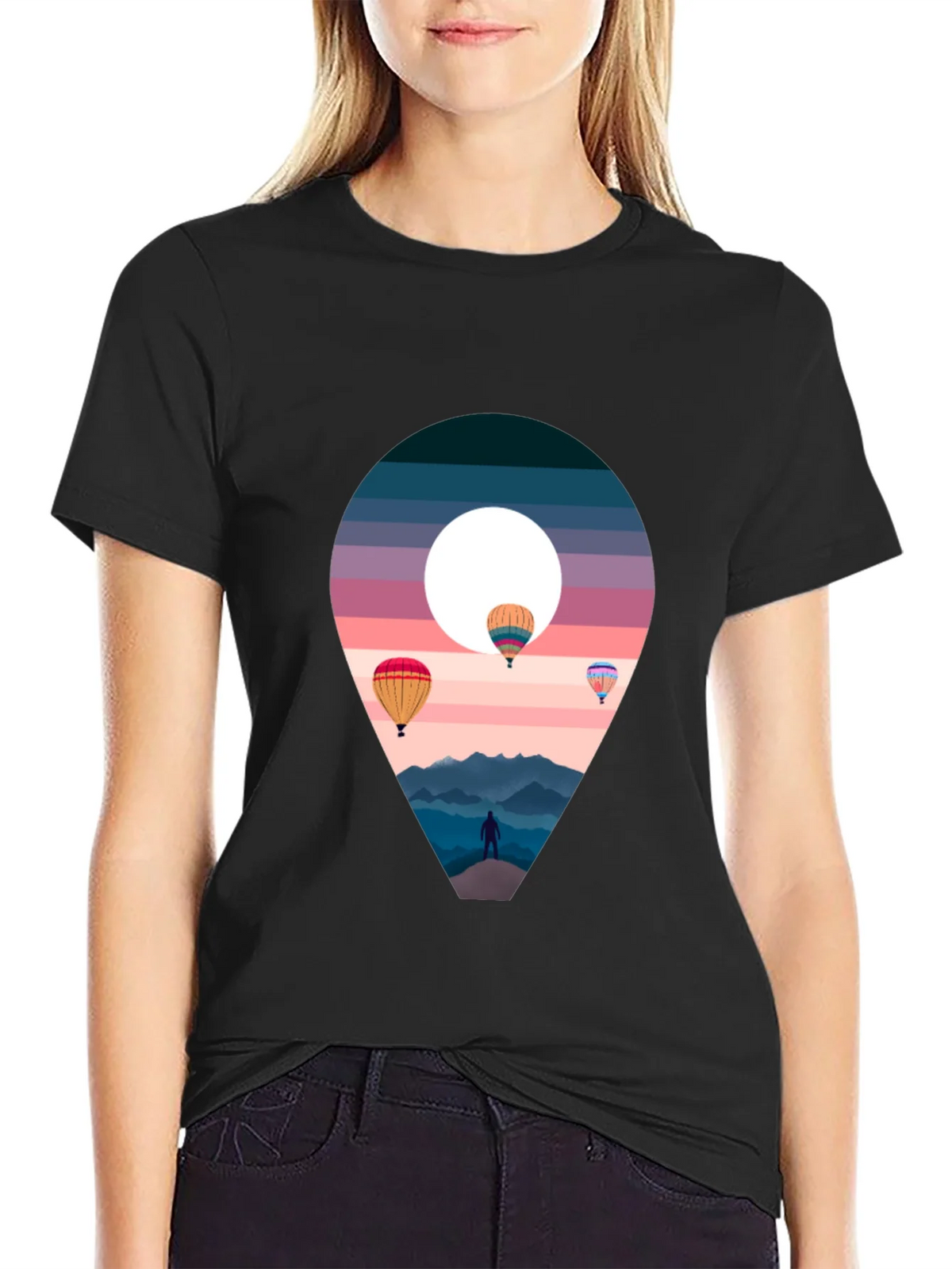 Adventure Awaits Black T-Shirt - Hot Air Balloons product image 5