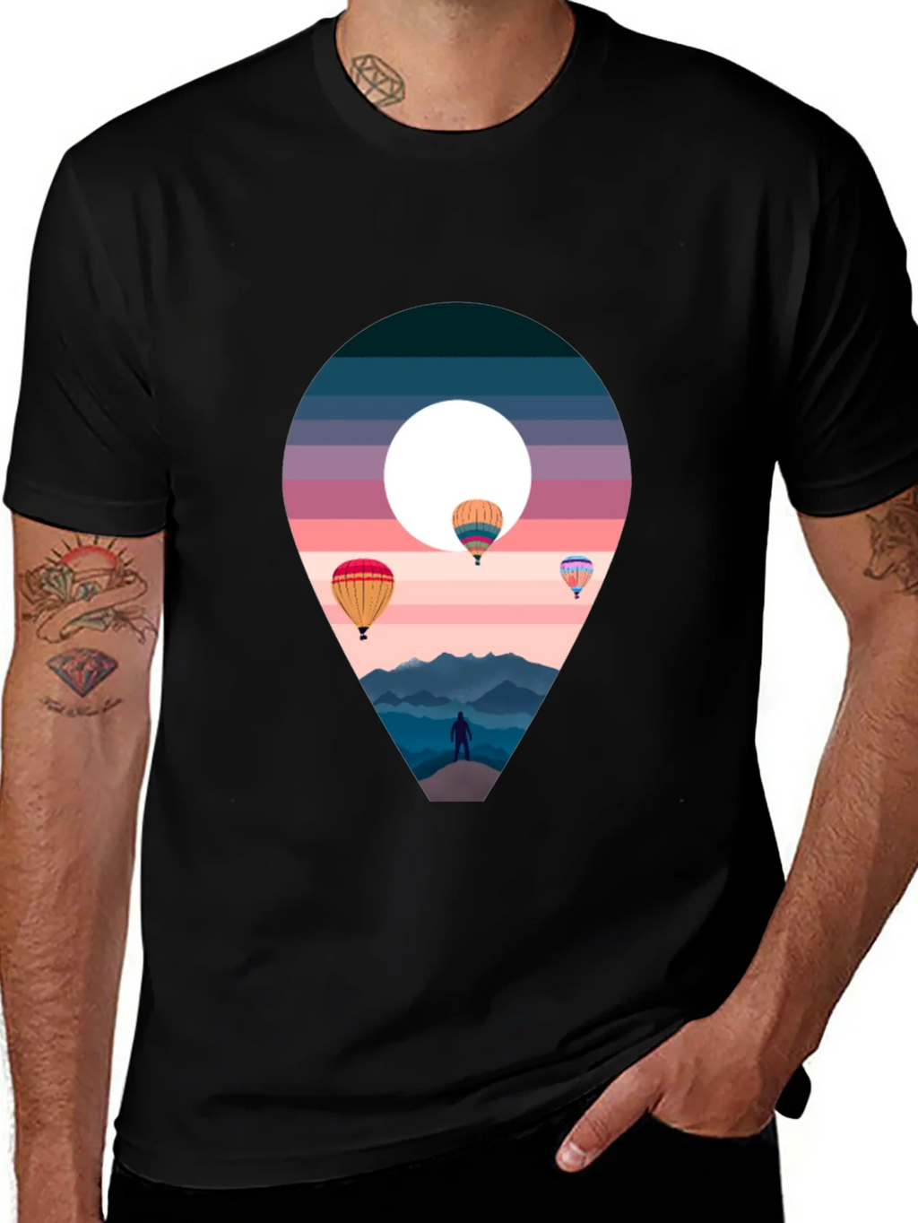 Adventure Awaits Black T-Shirt - Hot Air Balloons product image 1