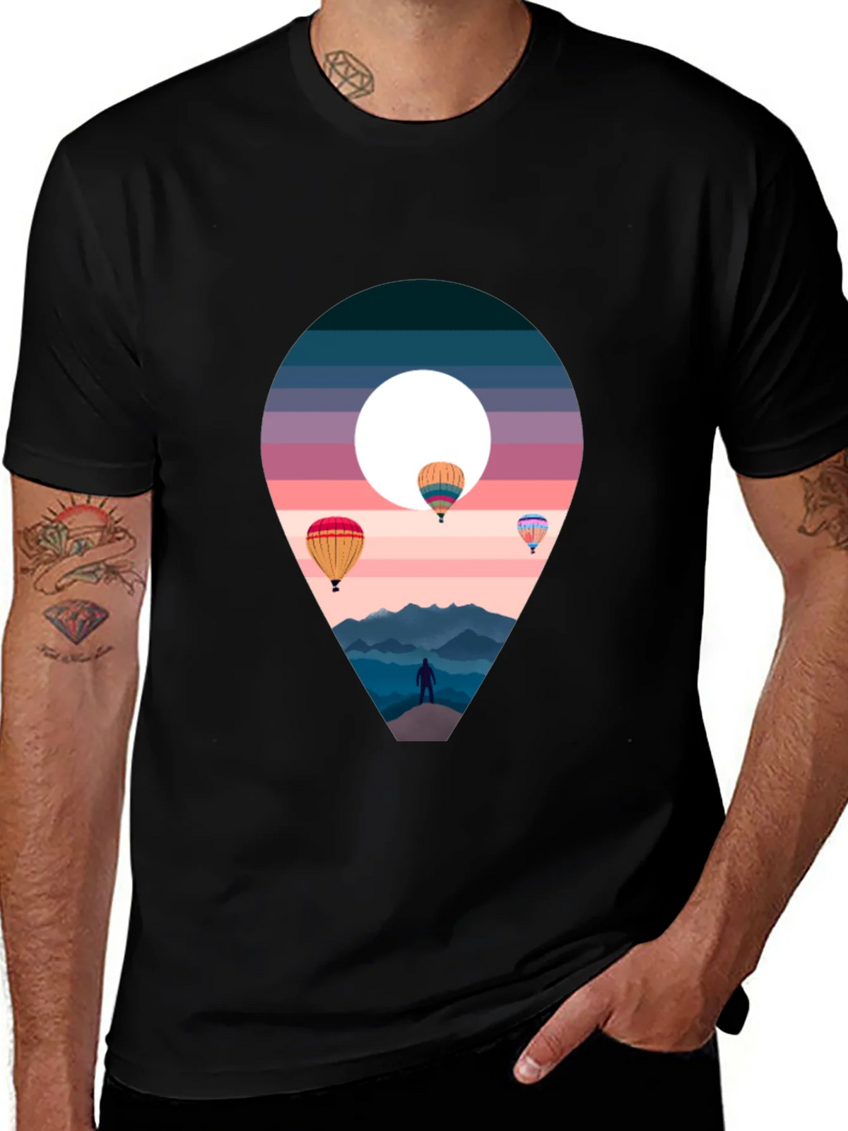 Adventure Awaits Black T-Shirt - Hot Air Balloons product image 1