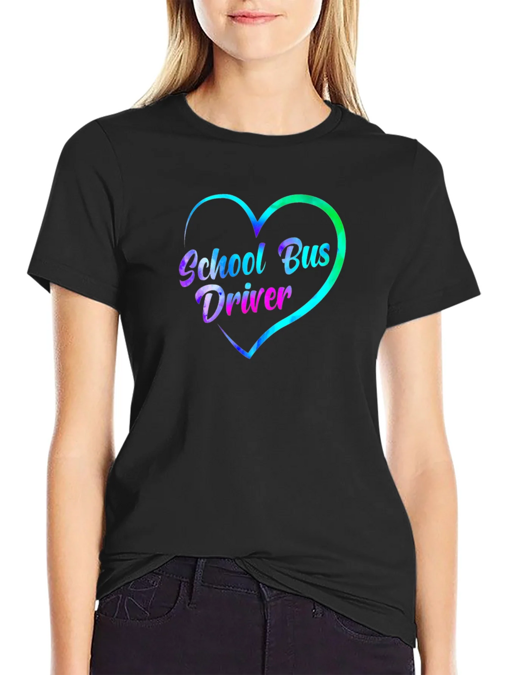 School Bus Driver Heart Graphic Tee - Black product image 5