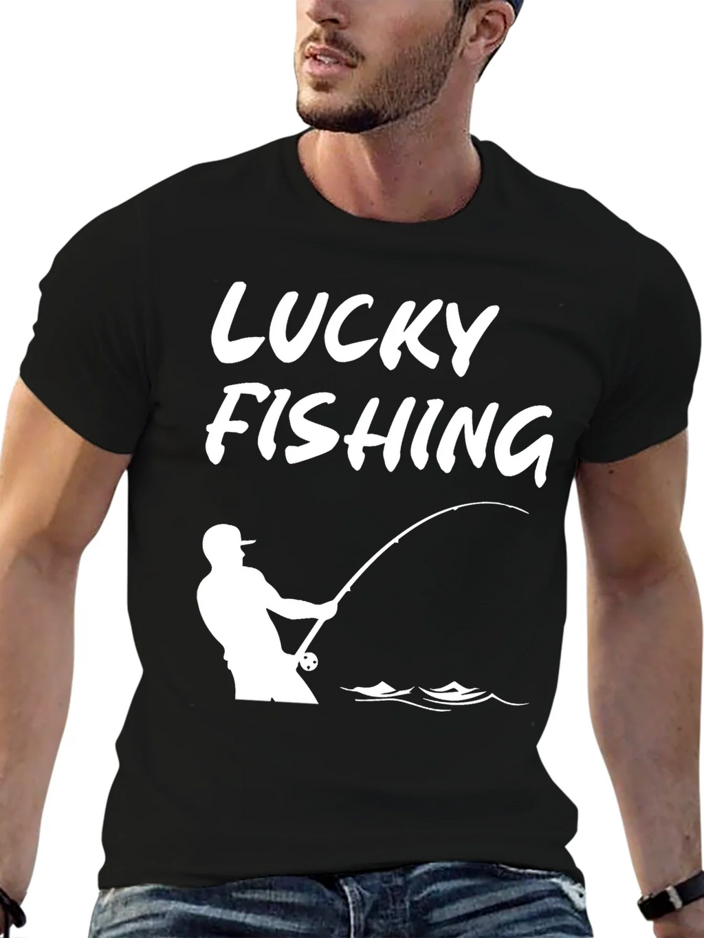 Lucky Fishing Graphic Tee - Black Cotton T-Shirt product image 9