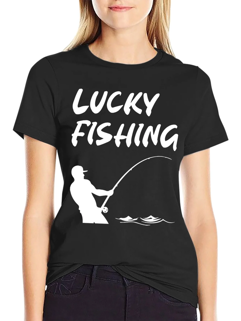 Lucky Fishing Graphic Tee - Black Cotton T-Shirt product image 5