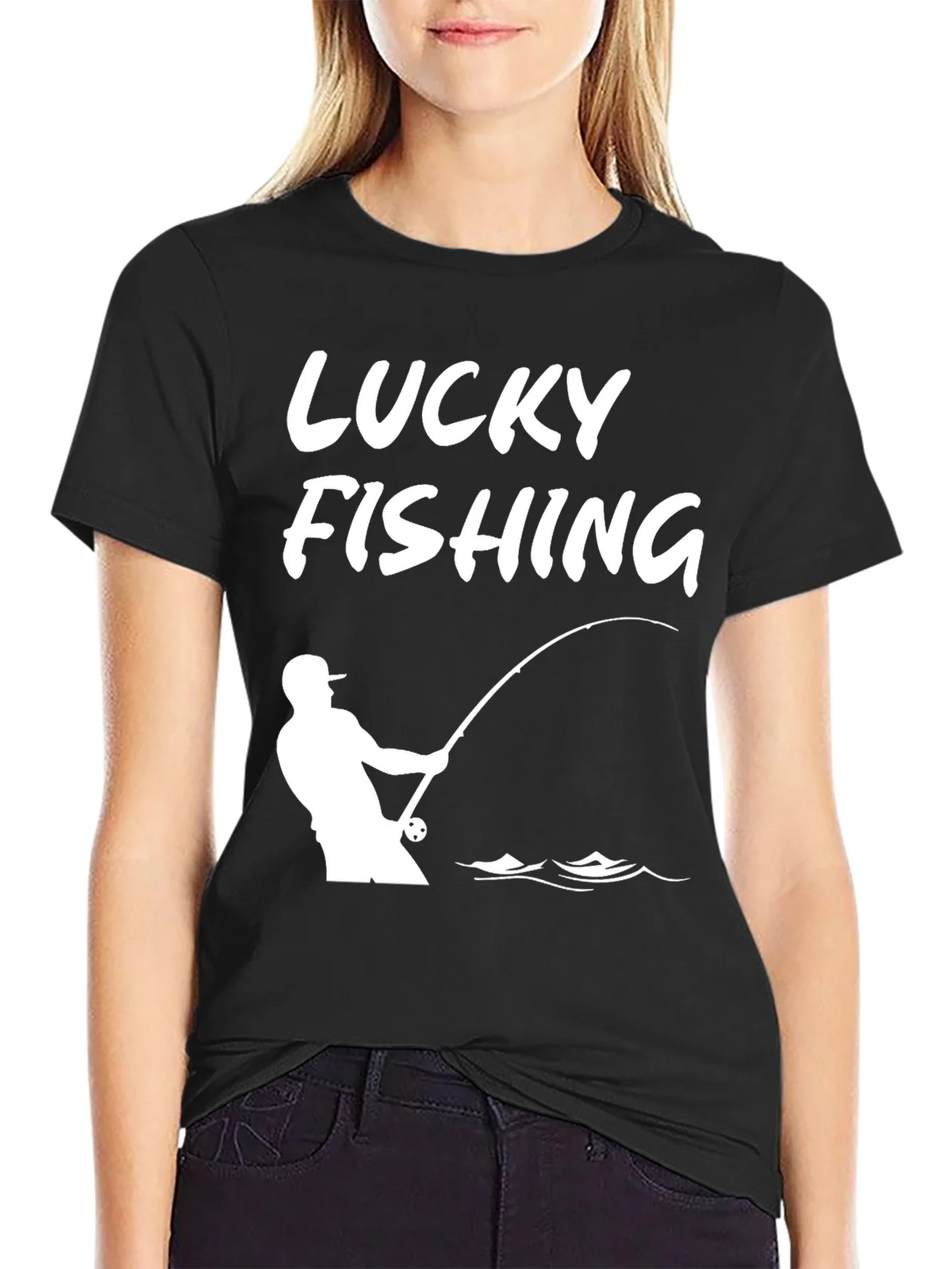 Lucky Fishing Graphic Tee - Black Cotton T-Shirt product image 5