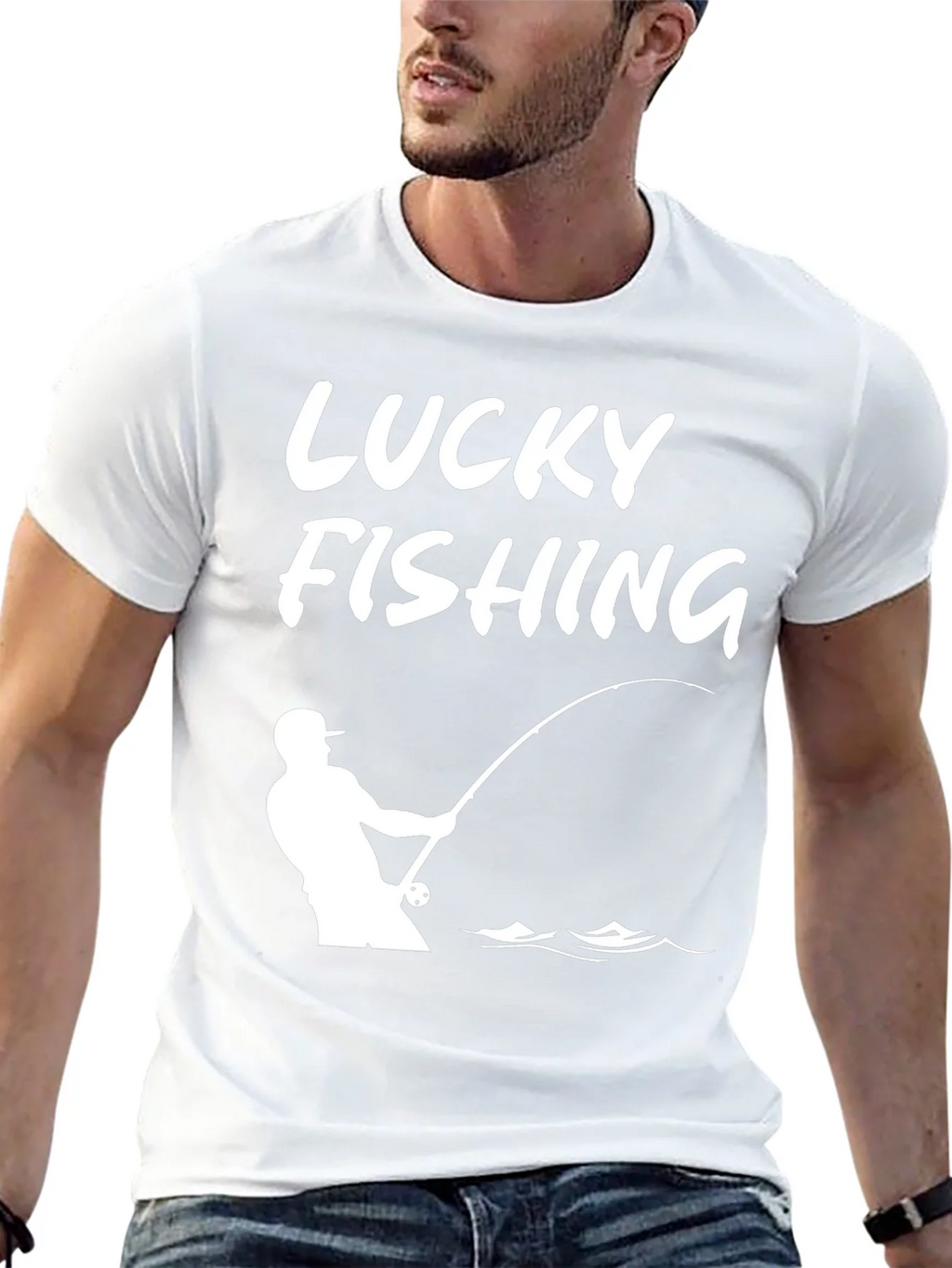 Lucky Fishing Graphic Tee - Black Cotton T-Shirt product image 4