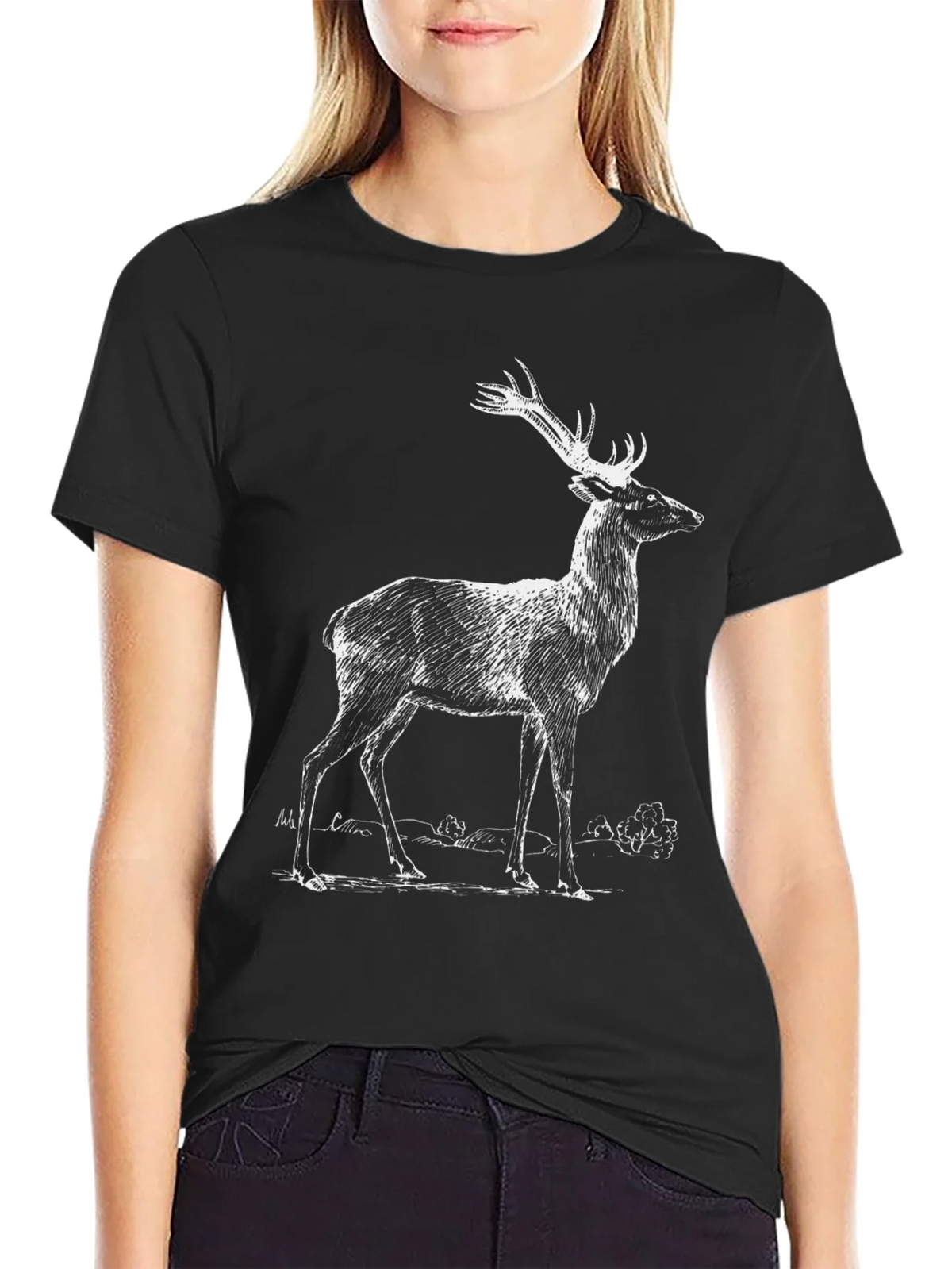 Deer Graphic Print Black T-Shirt product image 5