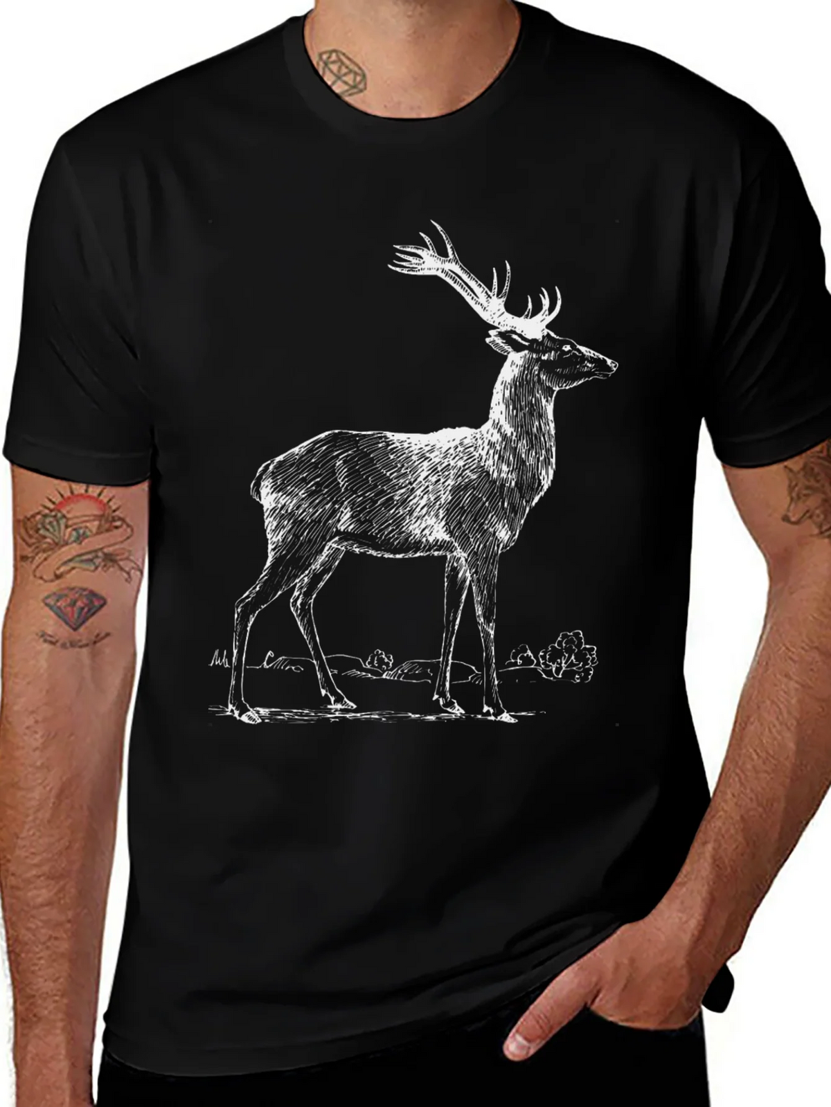 Deer Graphic Print Black T-Shirt product image 1