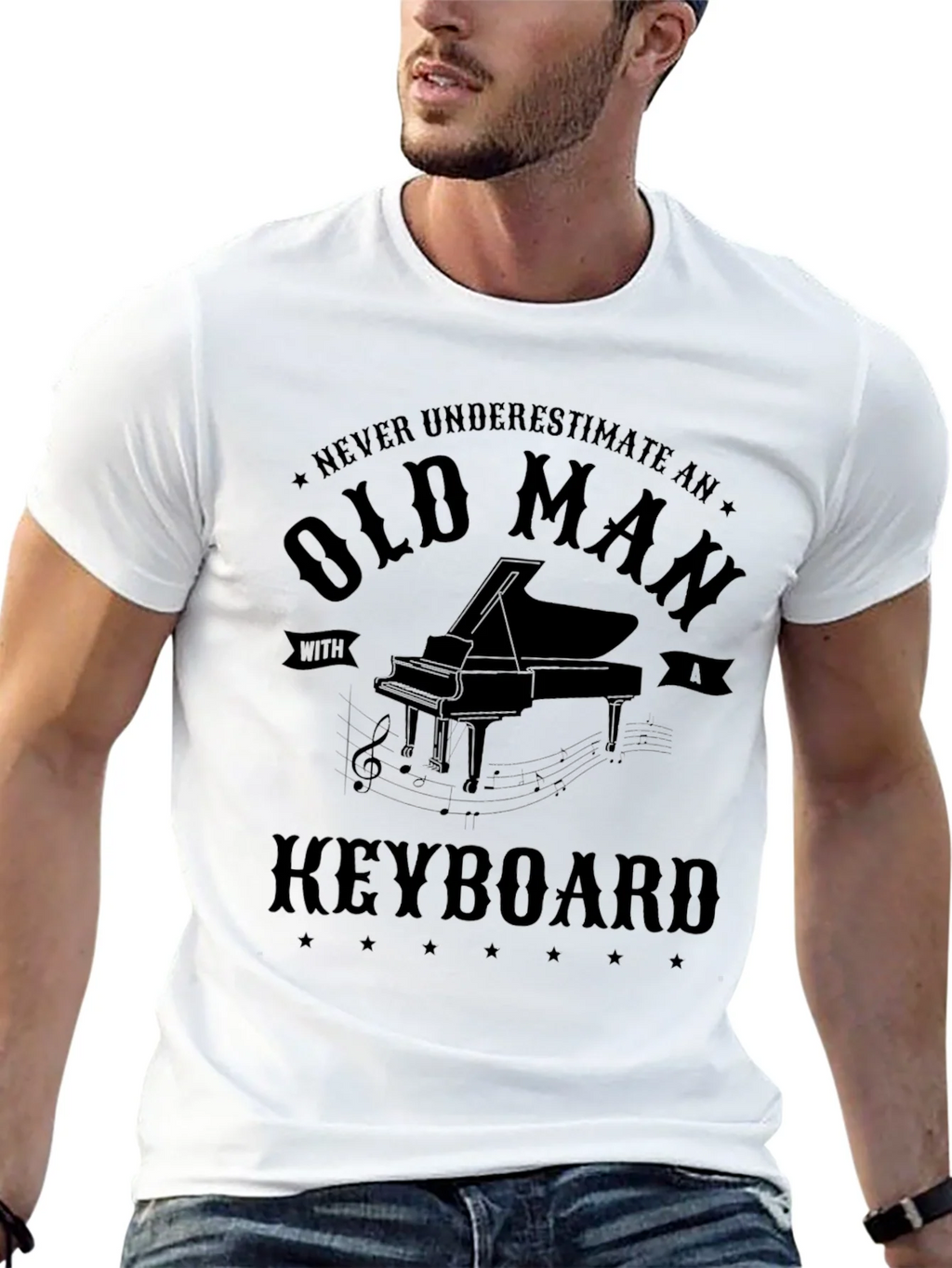Old Man Keyboard Player T-Shirt - Black product image 4
