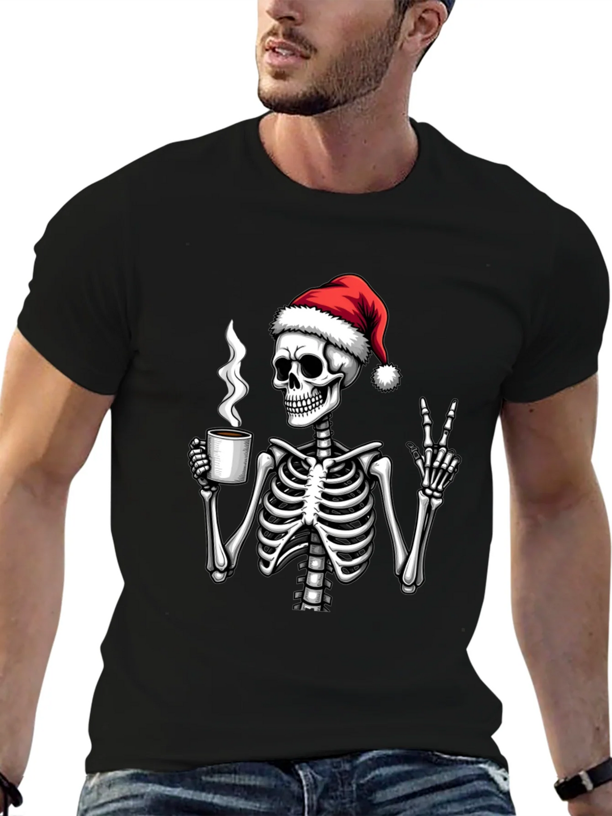 Festive Skeleton T-Shirt - Coffee & Peace