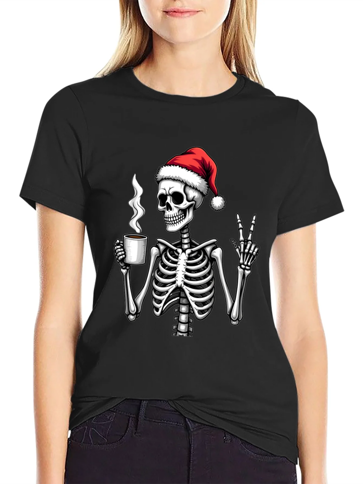 Festive Skeleton T-Shirt - Coffee & Peace