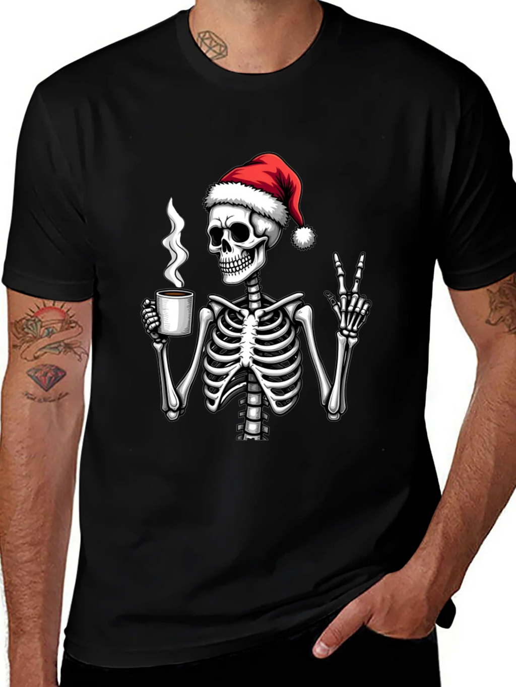 Festive Skeleton T-Shirt - Coffee & Peace