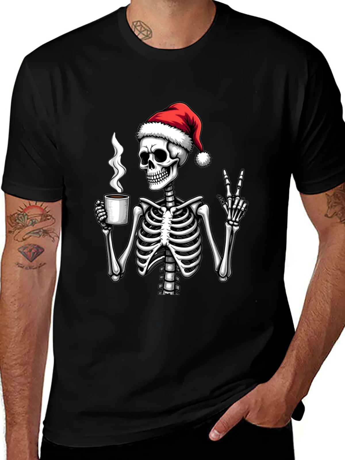 Festive Skeleton T-Shirt - Coffee & Peace