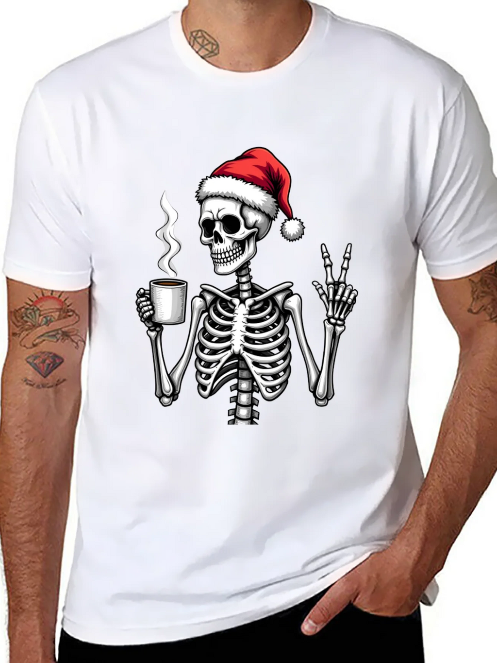 Festive Skeleton T-Shirt - Coffee & Peace