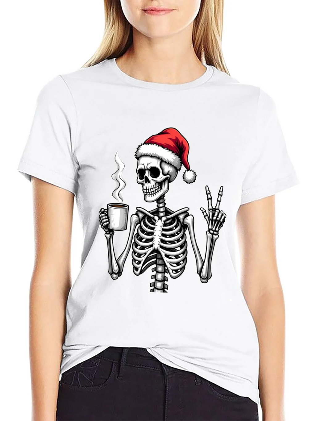 Festive Skeleton T-Shirt - Coffee & Peace