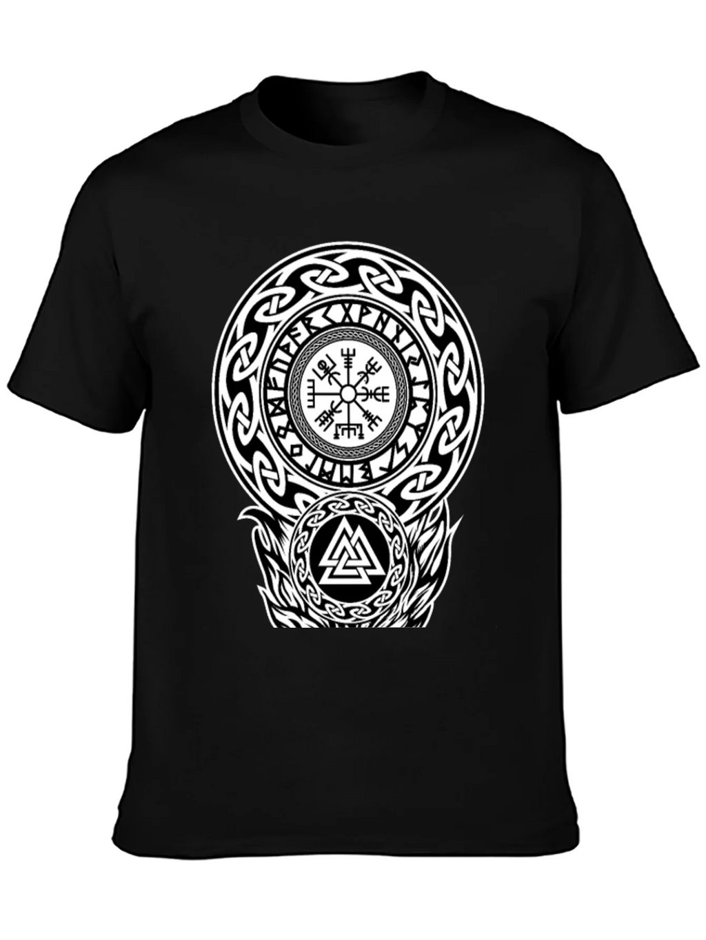 Viking Rune Compass Valknut Black T-Shirt product image 6