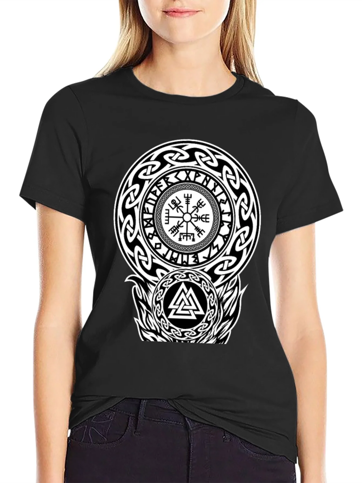 Viking Rune Compass Valknut Black T-Shirt product image 5
