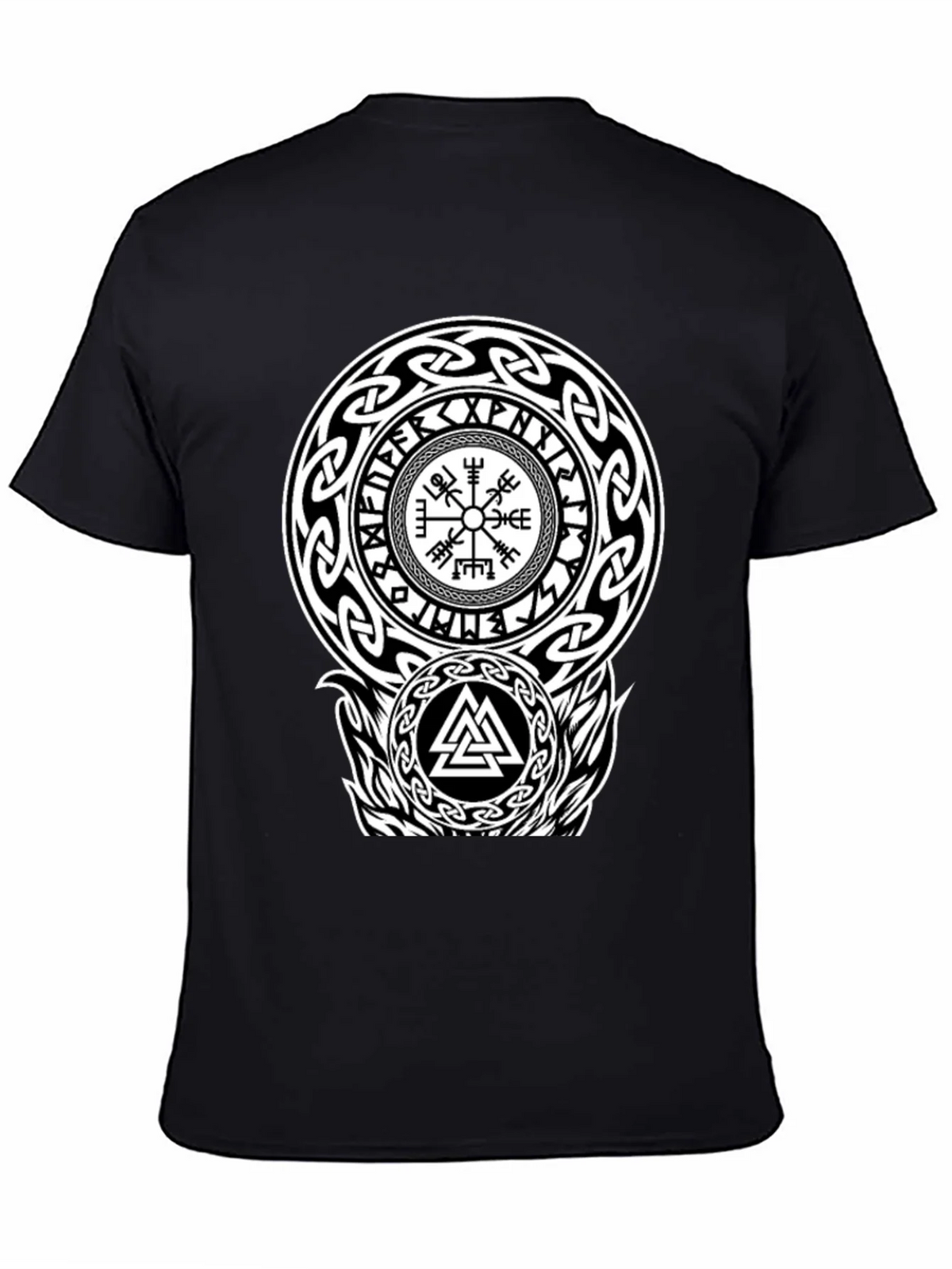 Viking Rune Compass Valknut Black T-Shirt product image 7