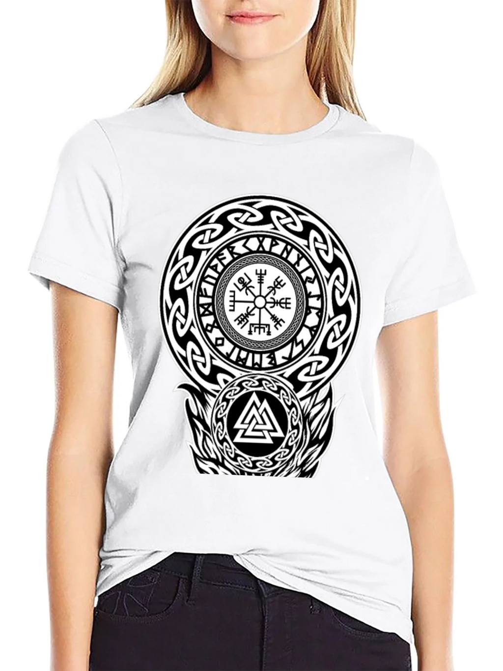 Viking Rune Compass Valknut Black T-Shirt product image 11