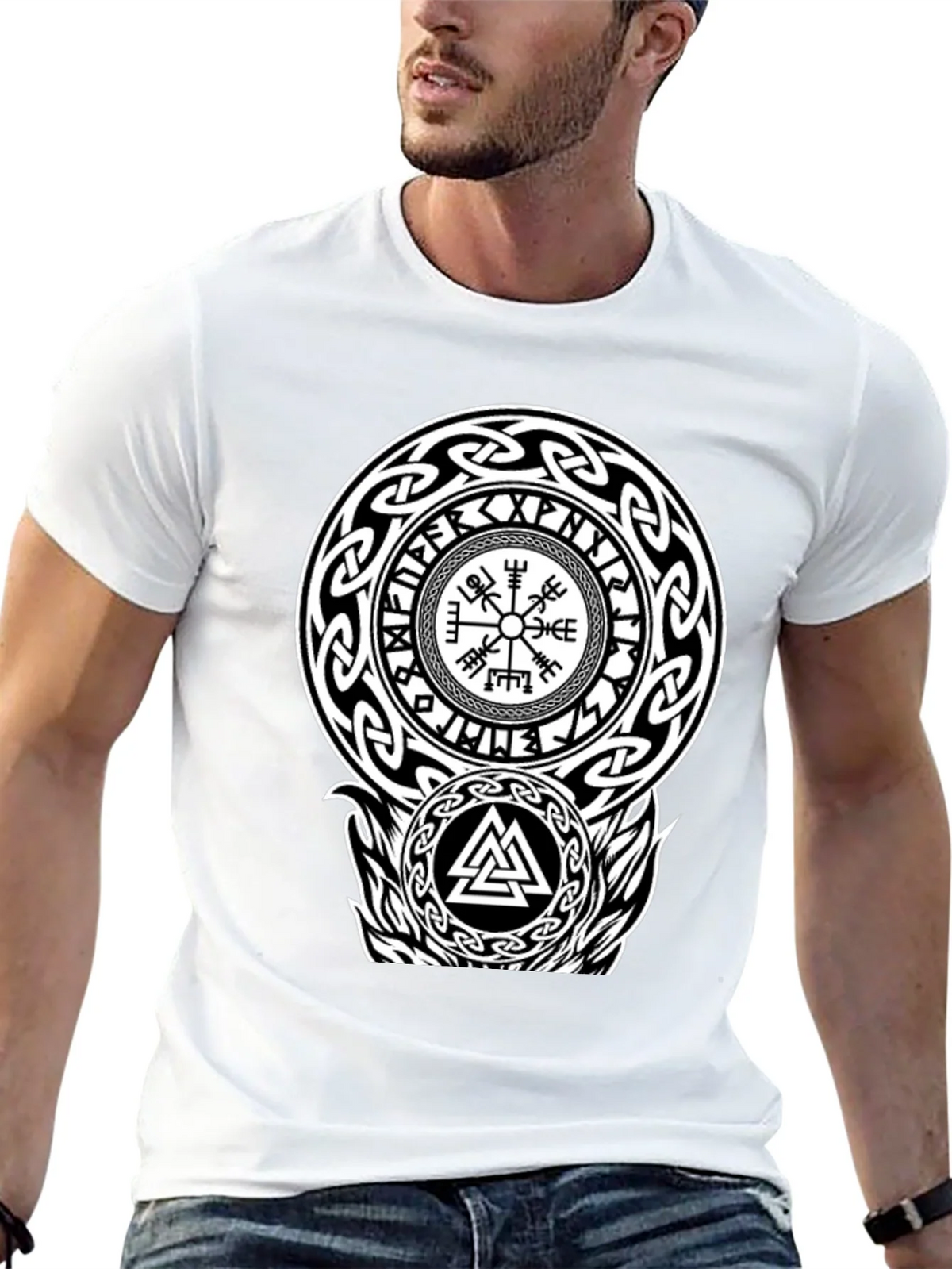 Viking Rune Compass Valknut Black T-Shirt product image 4