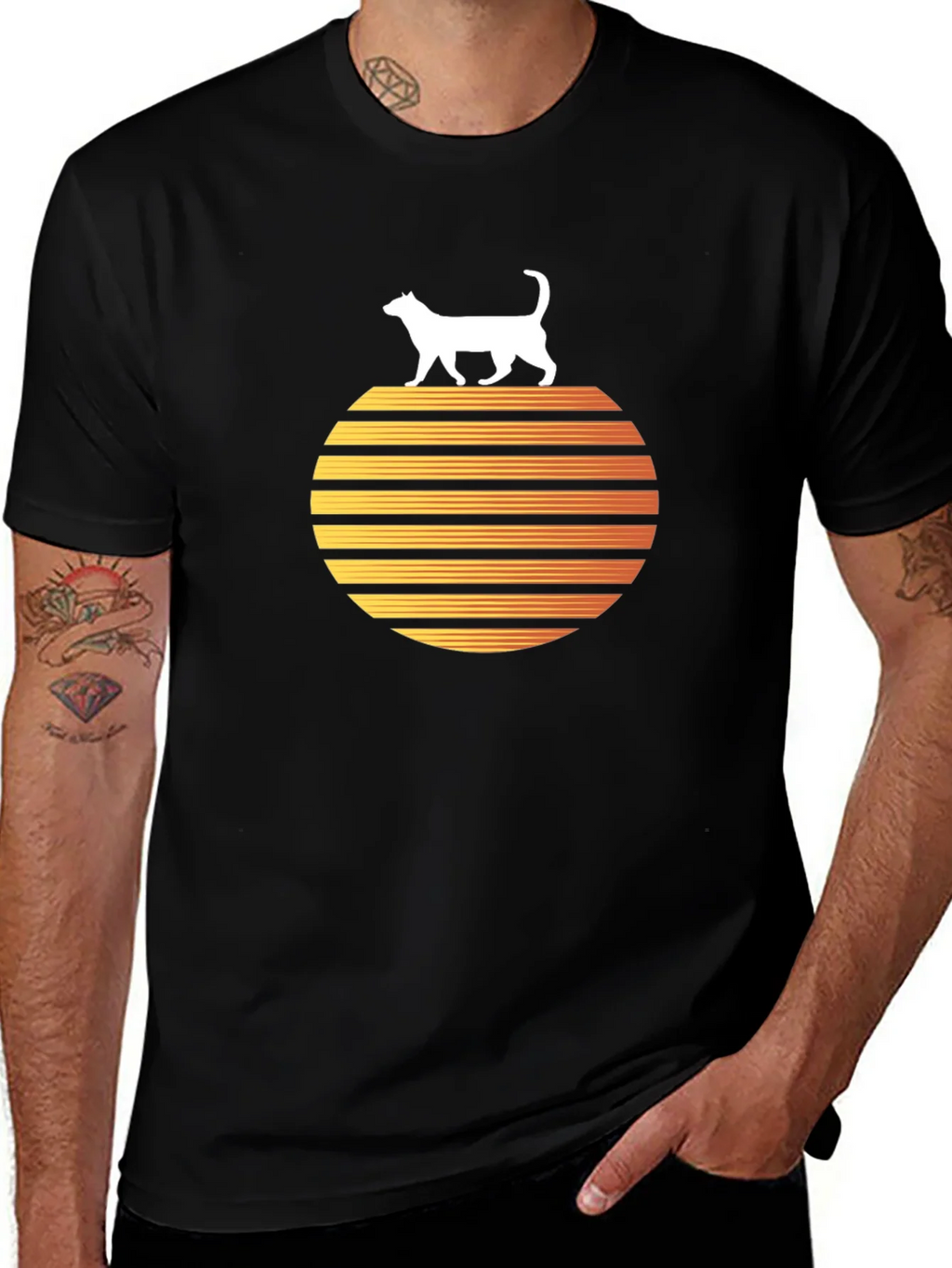 Retro Cat Sunset Graphic Tee product image 1