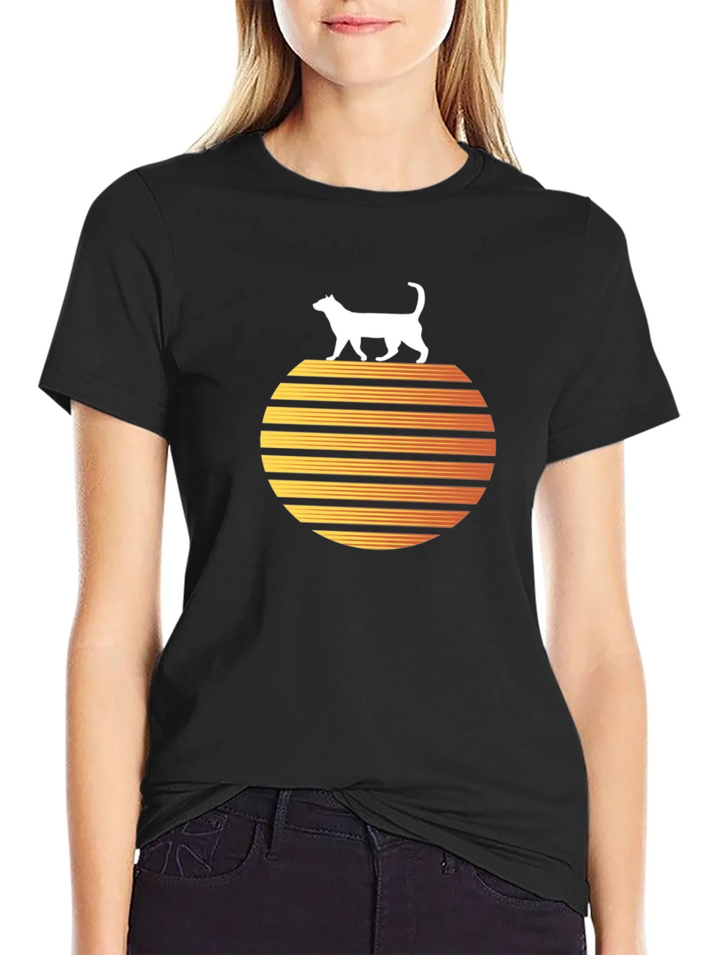 Retro Cat Sunset Graphic Tee product image 5