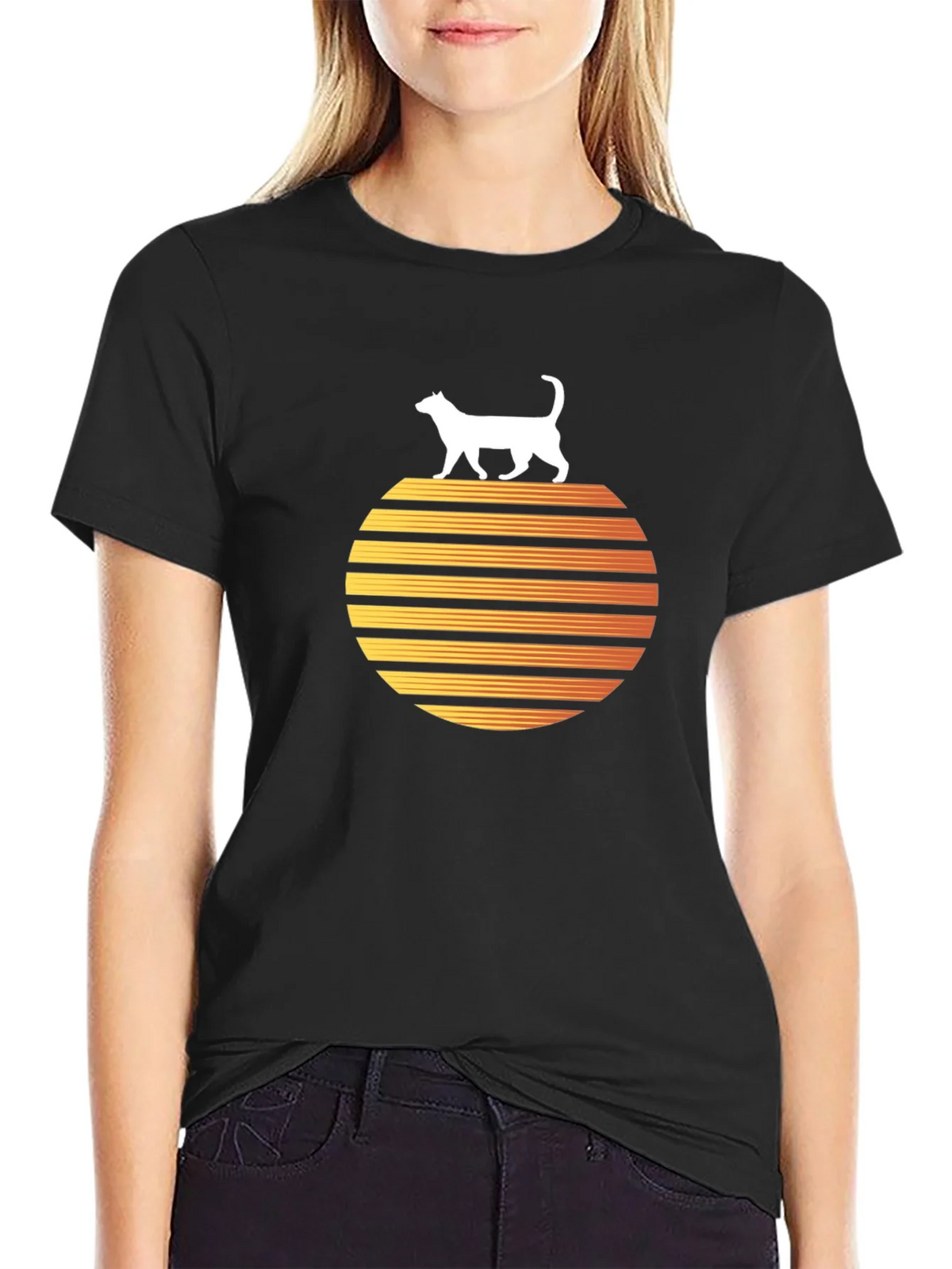 Retro Cat Sunset Graphic Tee product image 5