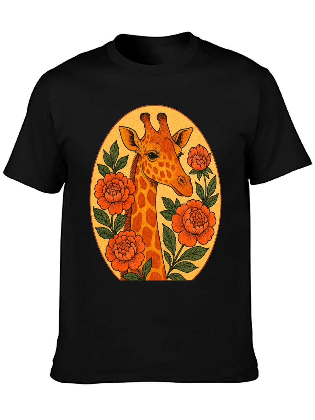 Giraffe and Flowers Black Graphic T-Shirt product image 6