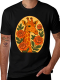 Giraffe and Flowers Black Graphic T-Shirt product image 1