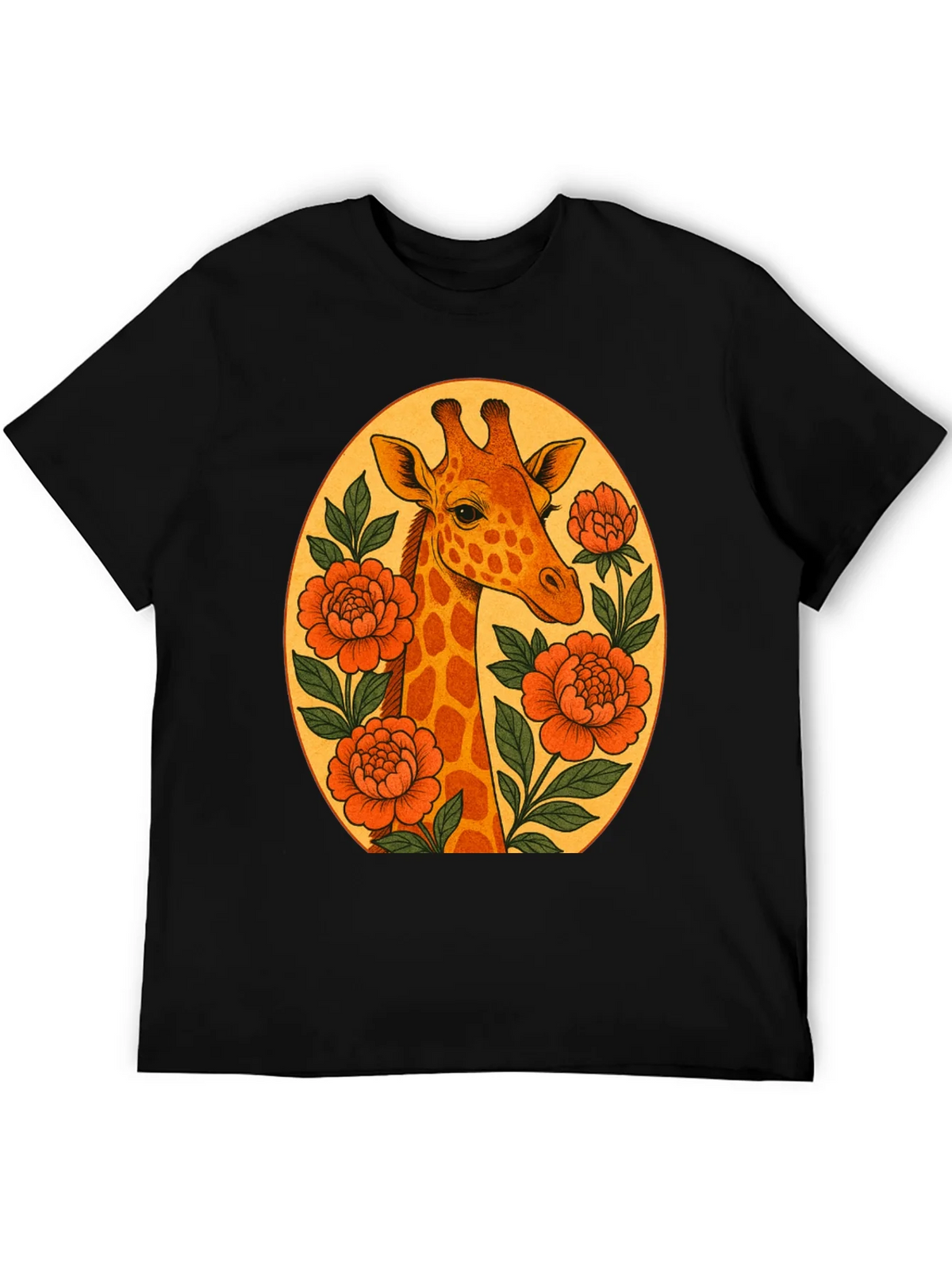 Giraffe and Flowers Black Graphic T-Shirt product image 8