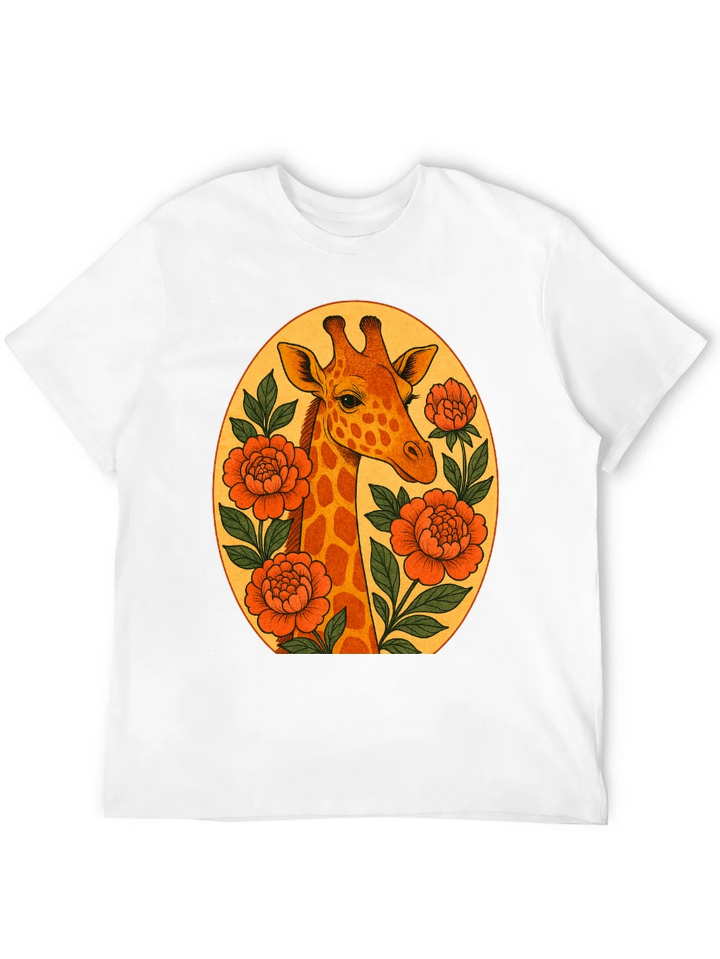 Giraffe and Flowers Black Graphic T-Shirt product image 3
