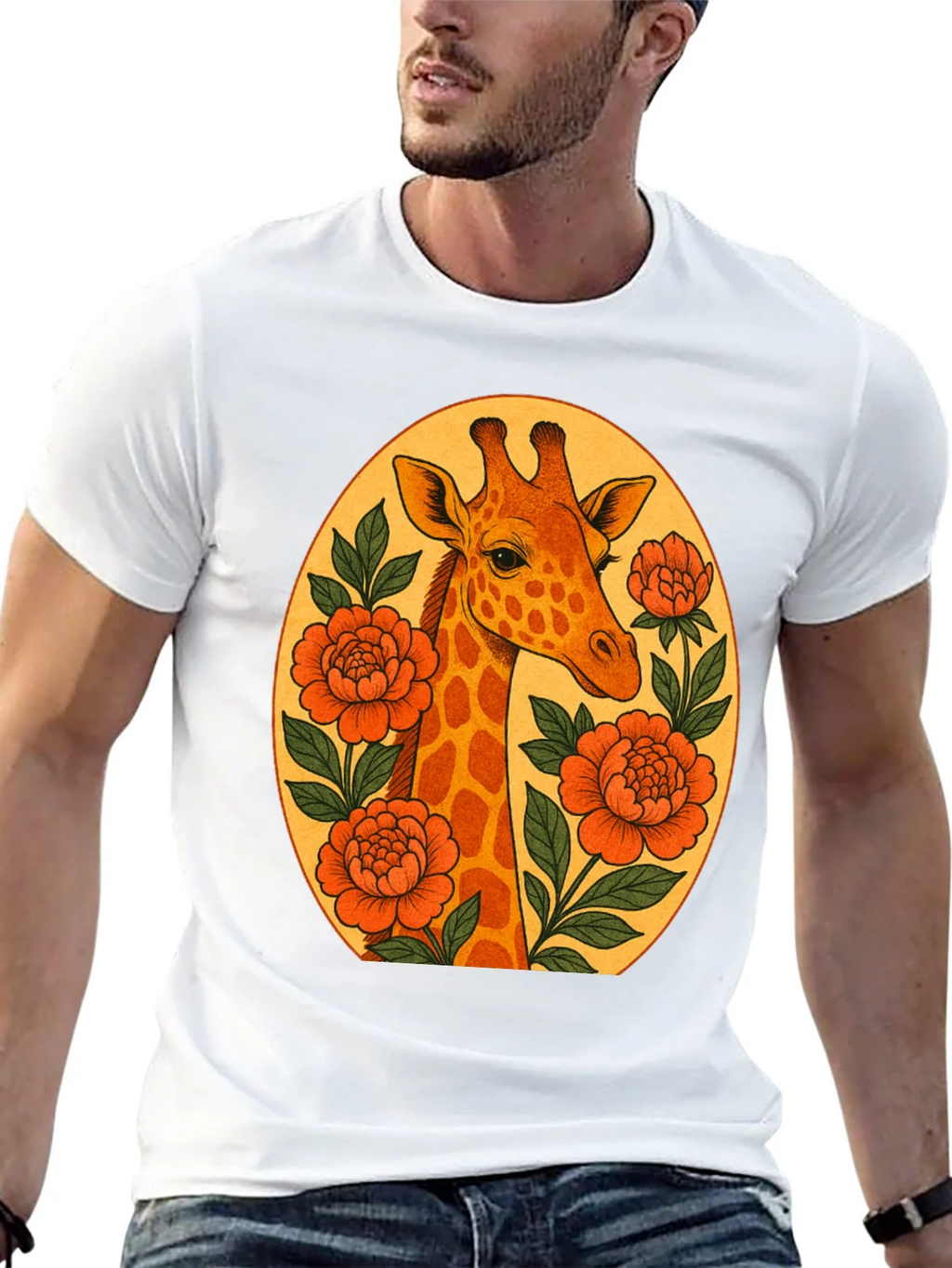 Giraffe and Flowers Black Graphic T-Shirt product image 4