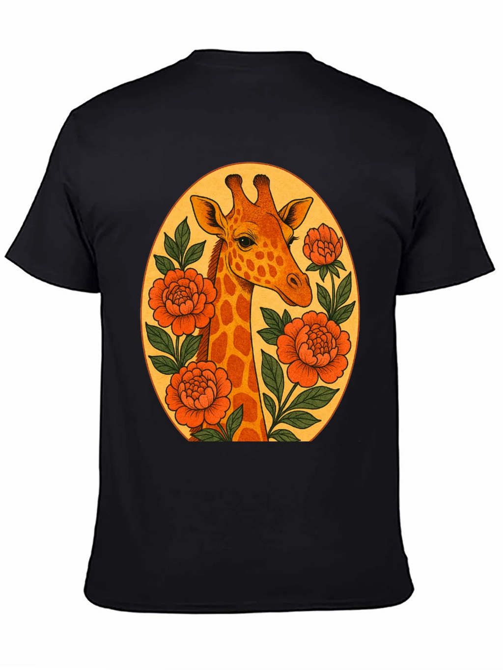 Giraffe and Flowers Black Graphic T-Shirt product image 7