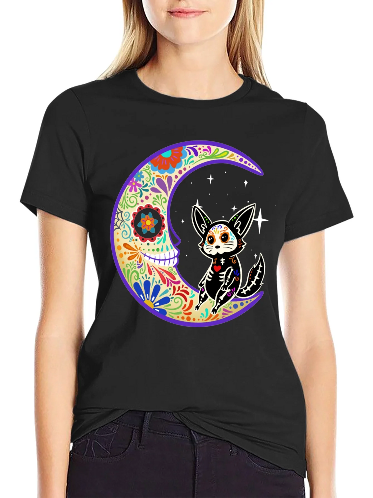 Sugar Skull Moon & Cat T-Shirt product image 5