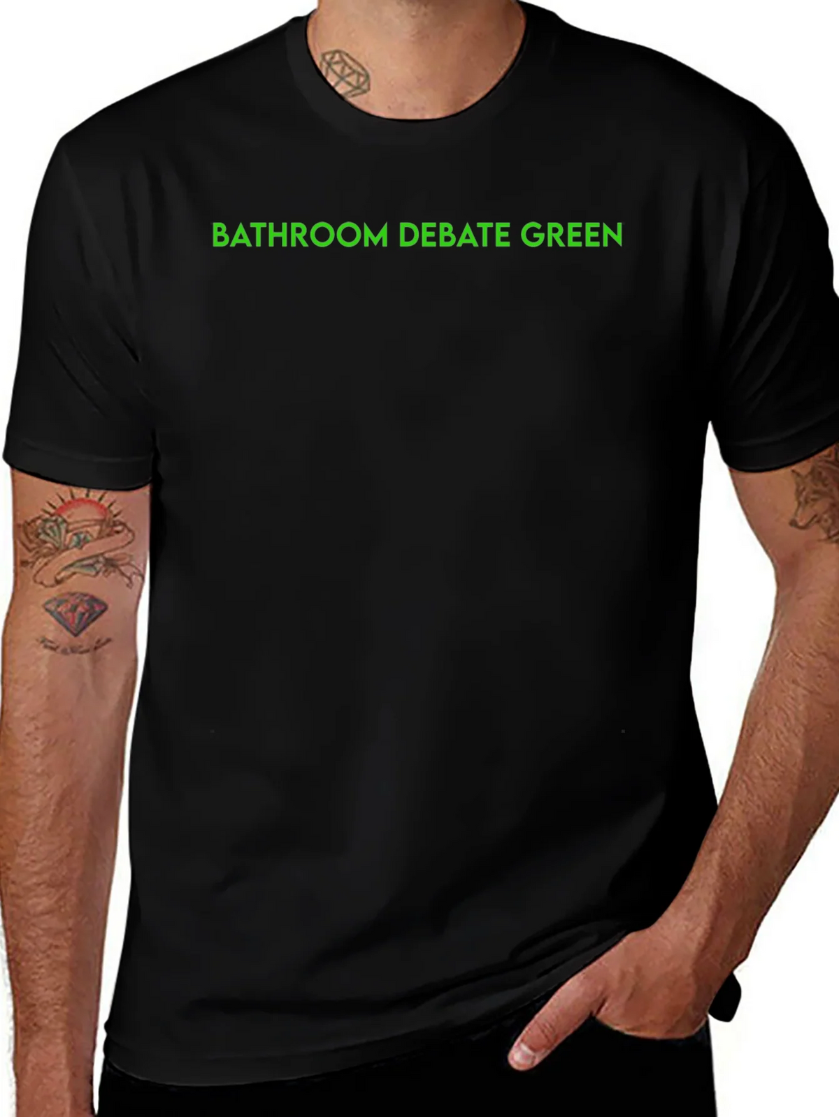 Bathroom Debate Green Text Black T-Shirt product image 1