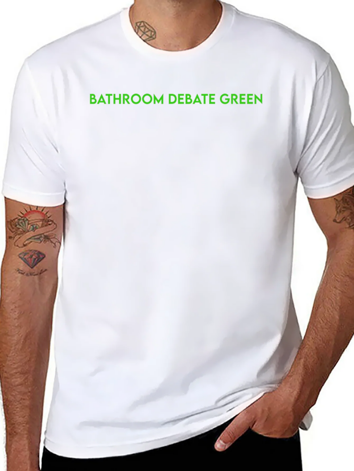 Bathroom Debate Green Text Black T-Shirt product image 10