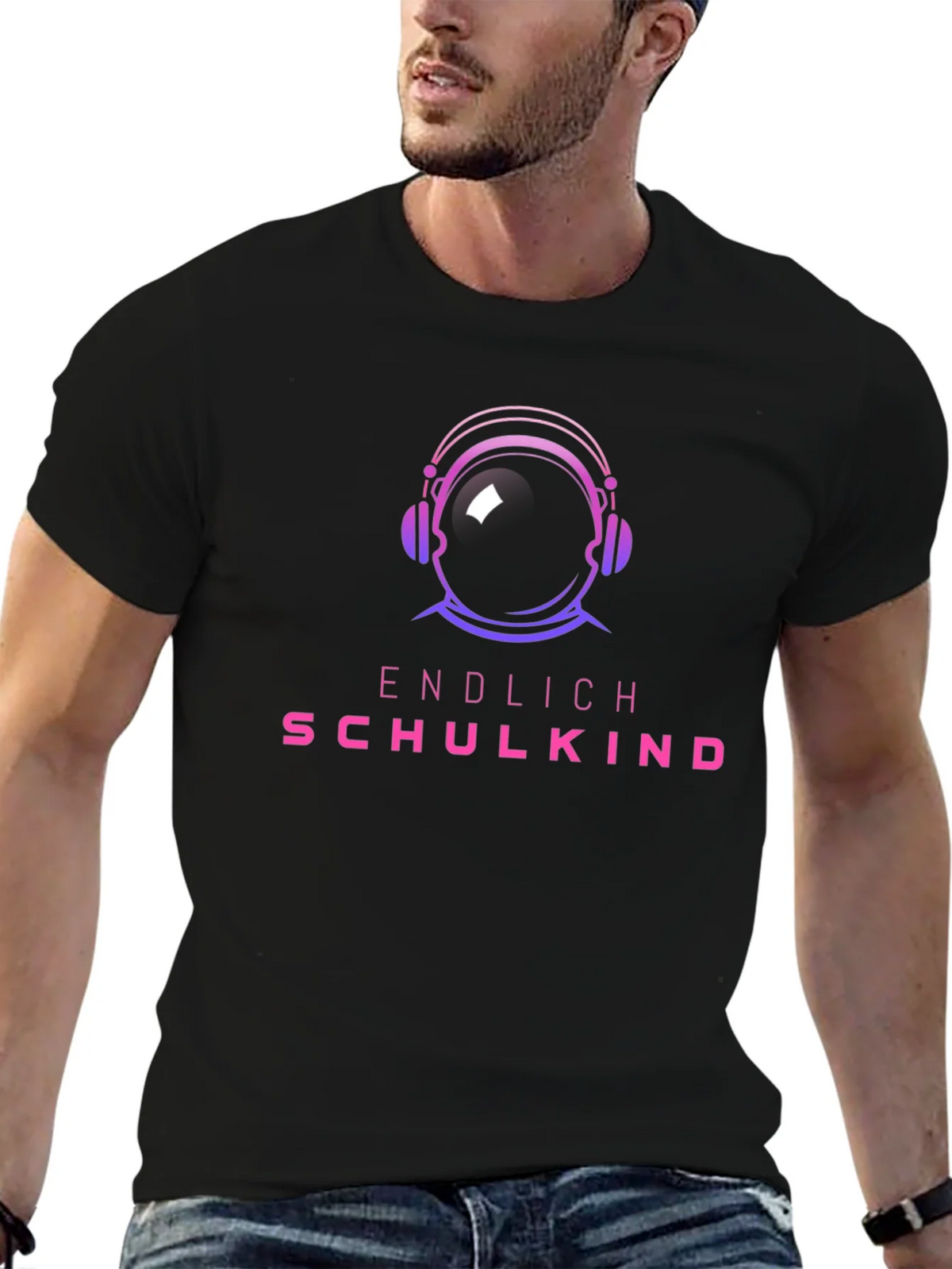 Astronaut Headphones Black T-Shirt product image 9