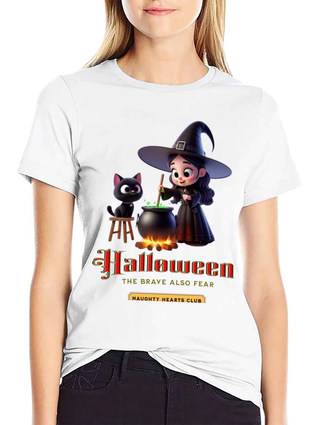 Halloween Witch & Cat Graphic T-Shirt product image 8