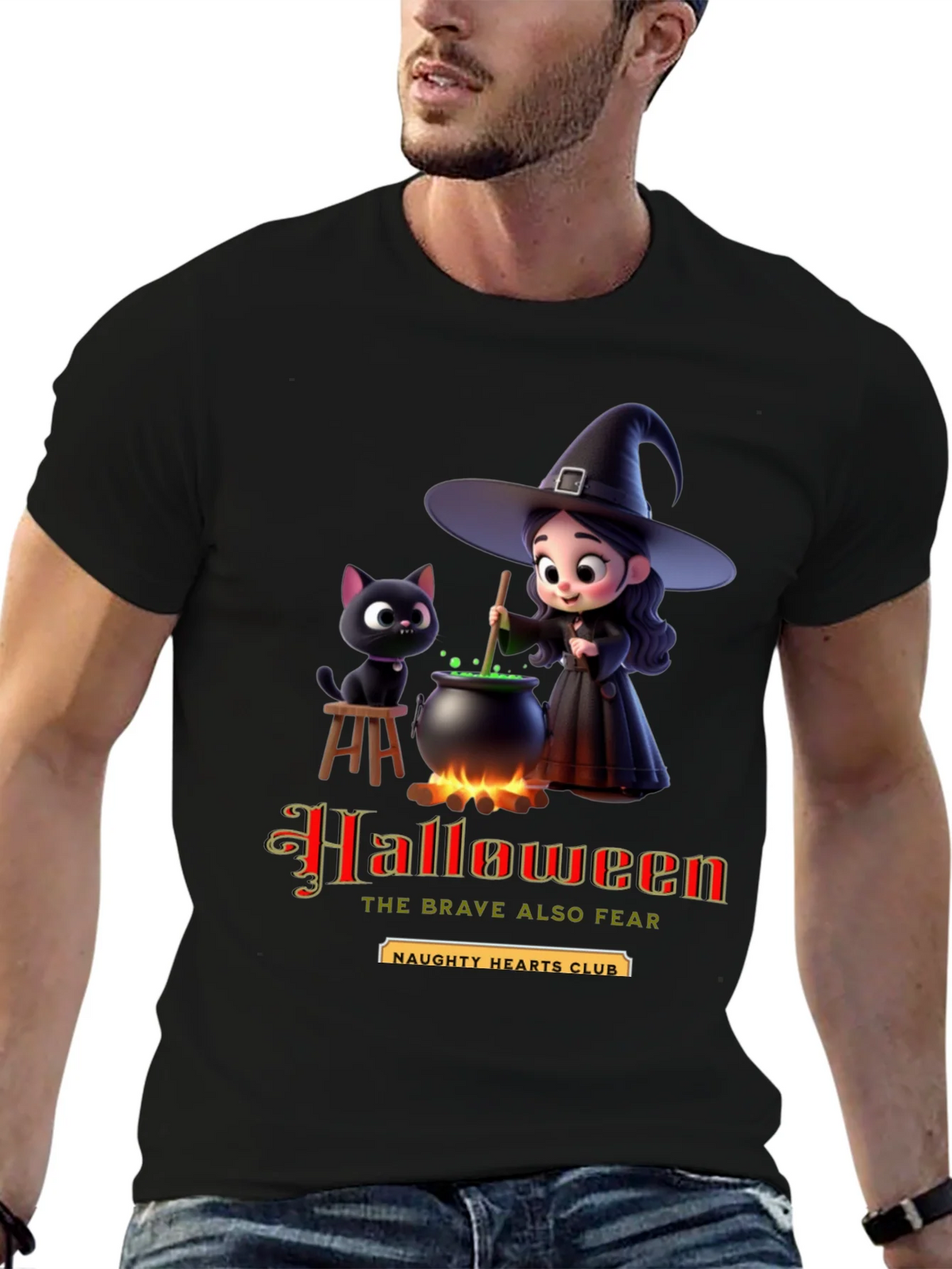 Halloween Witch & Cat Graphic T-Shirt product image 6
