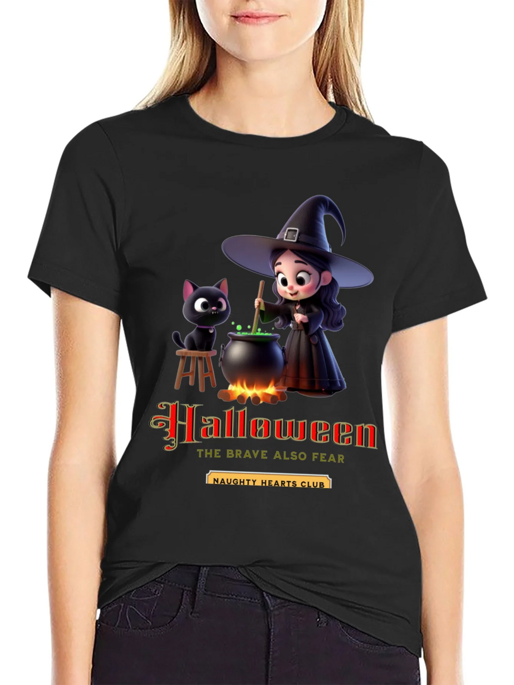 Halloween Witch & Cat Graphic T-Shirt product image 2