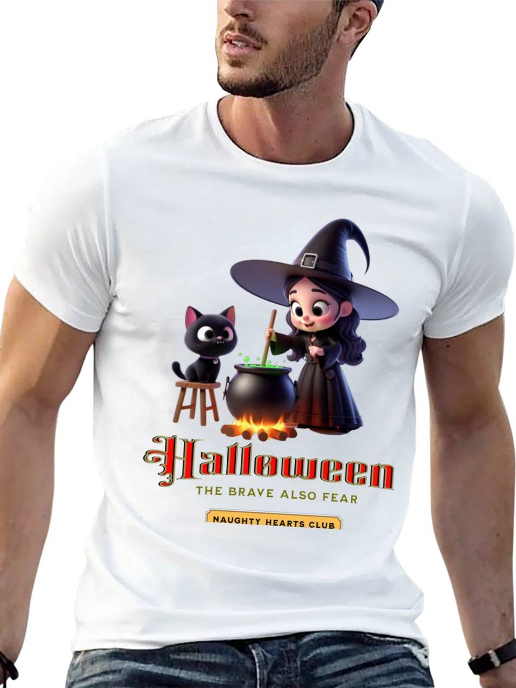Halloween Witch & Cat Graphic T-Shirt product image 12