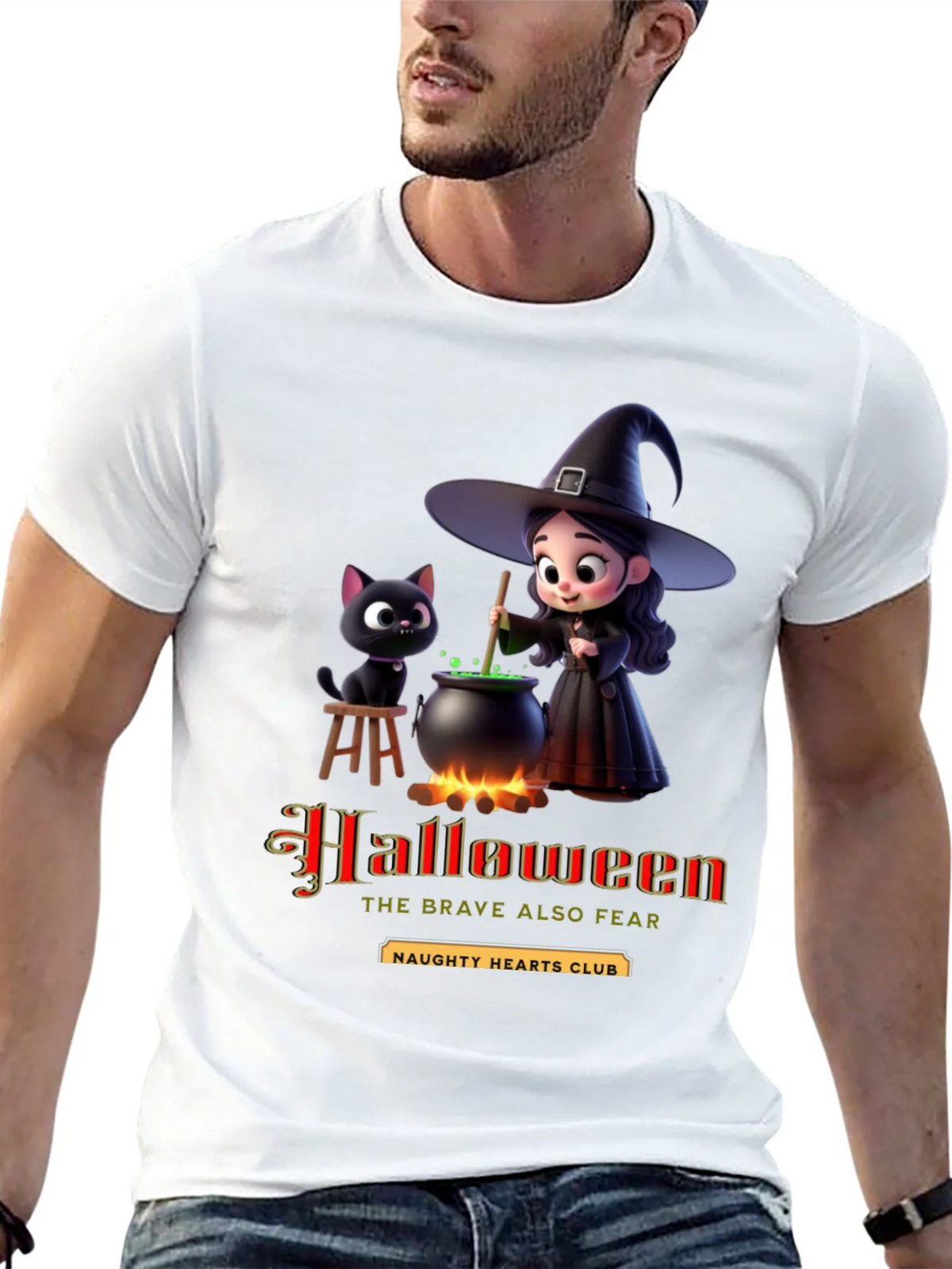 Halloween Witch & Cat Graphic T-Shirt product image 12