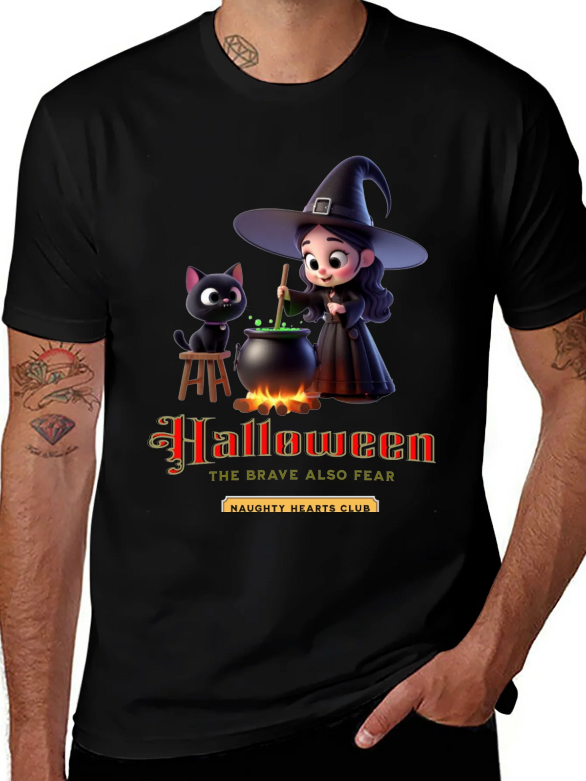 Halloween Witch & Cat Graphic T-Shirt product image 1