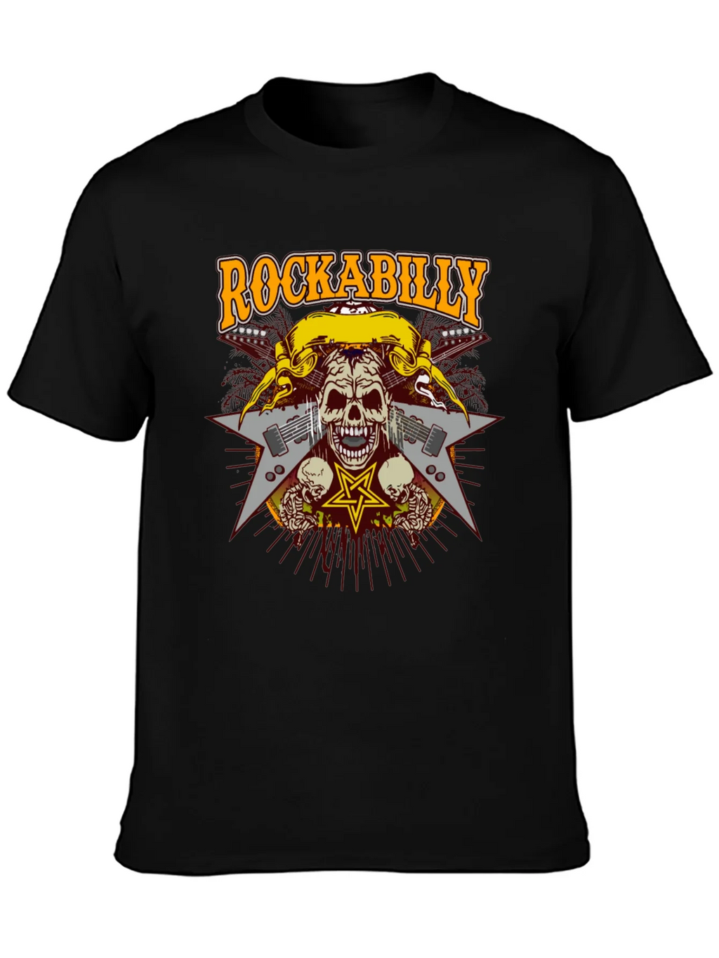 Rockabilly Skull Graphic T-Shirt - Black product image 6