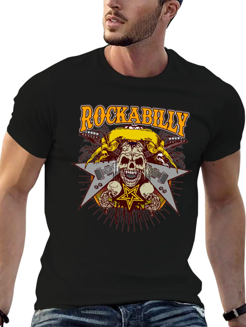 Rockabilly Skull Graphic T-Shirt - Black product image 9