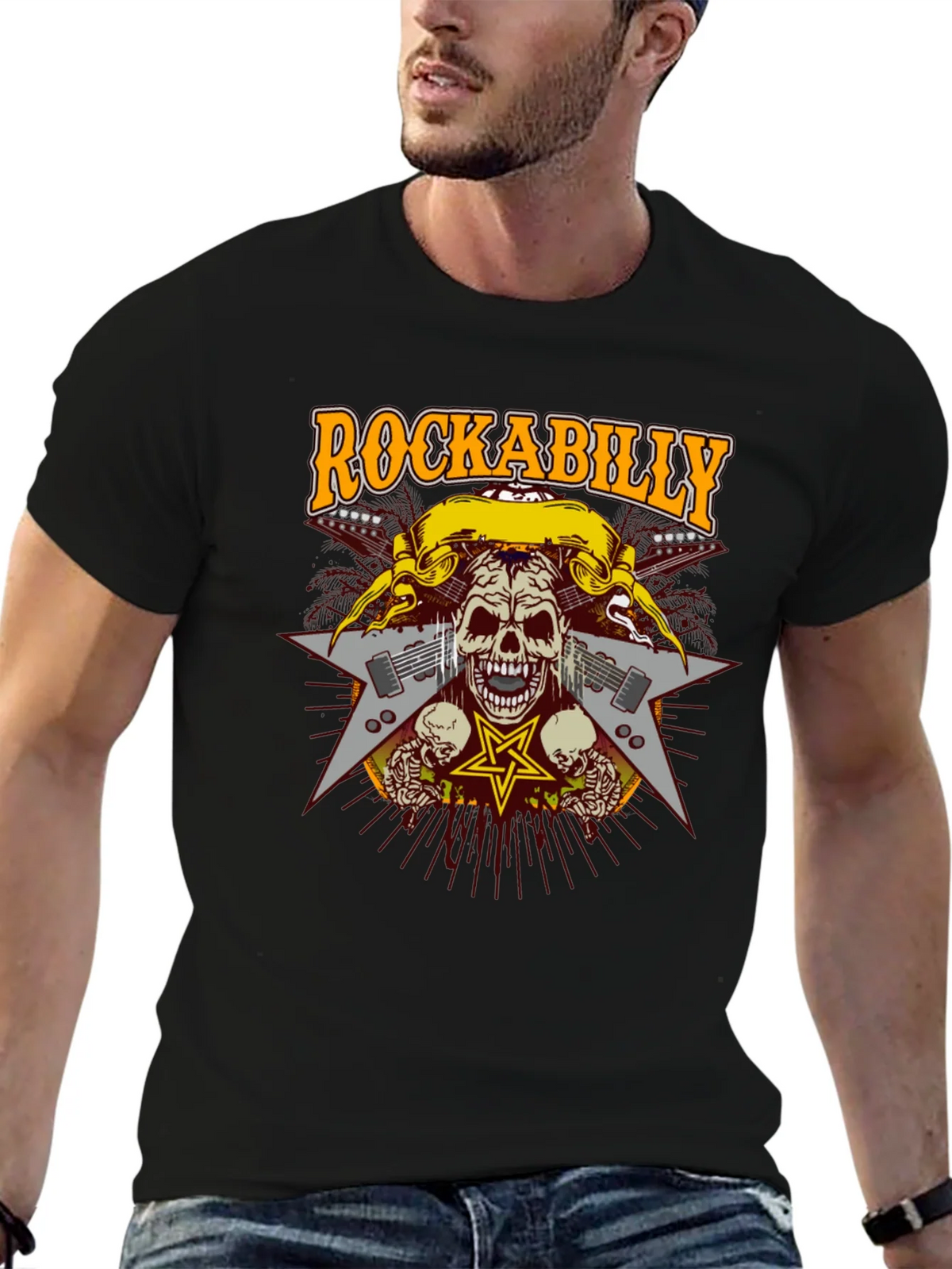 Rockabilly Skull Graphic T-Shirt - Black product image 9