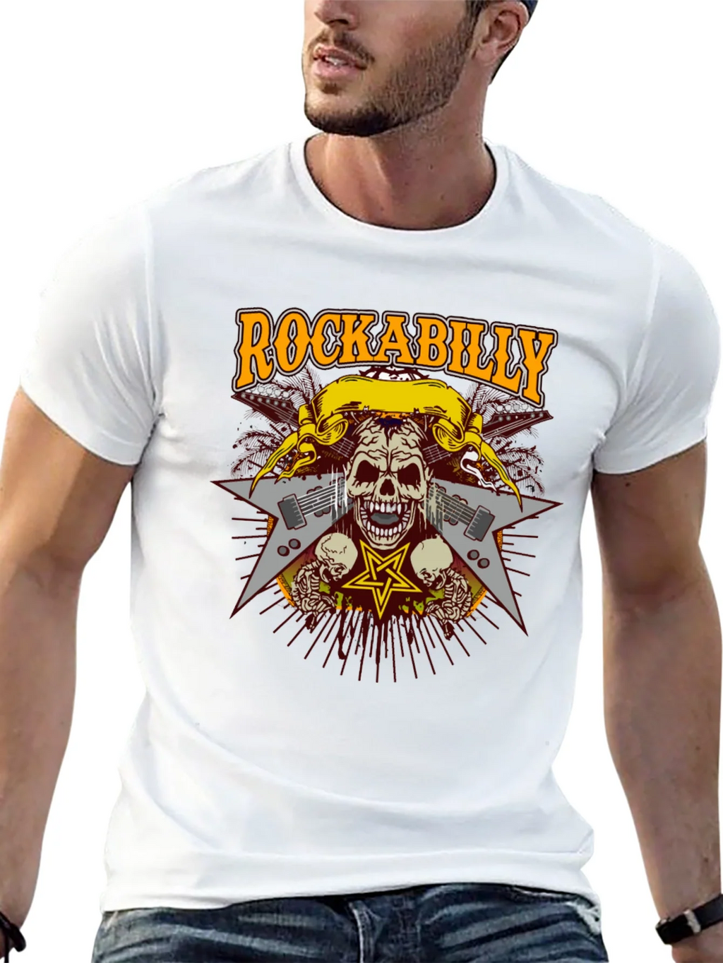 Rockabilly Skull Graphic T-Shirt - Black product image 4