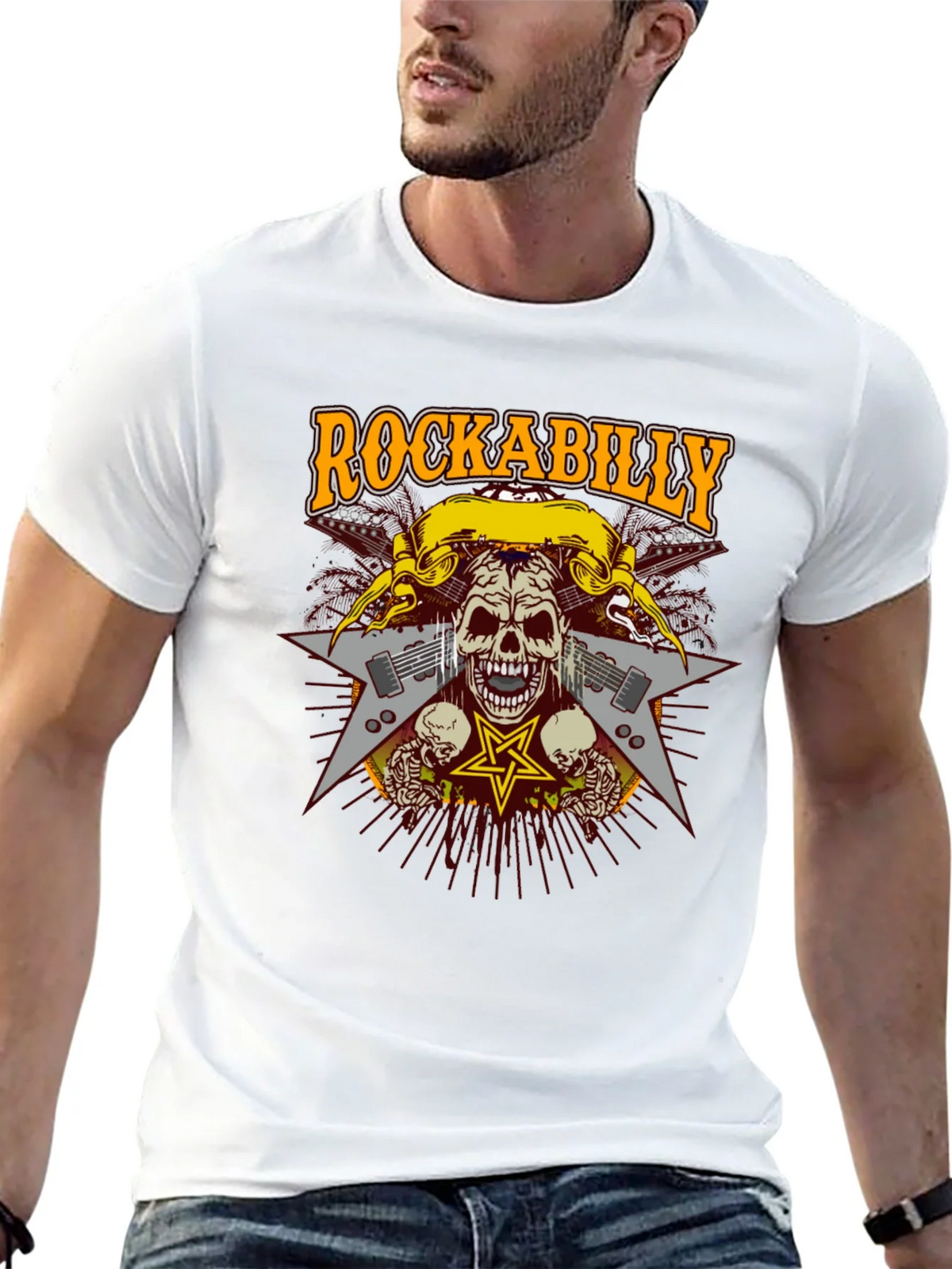 Rockabilly Skull Graphic T-Shirt - Black product image 4