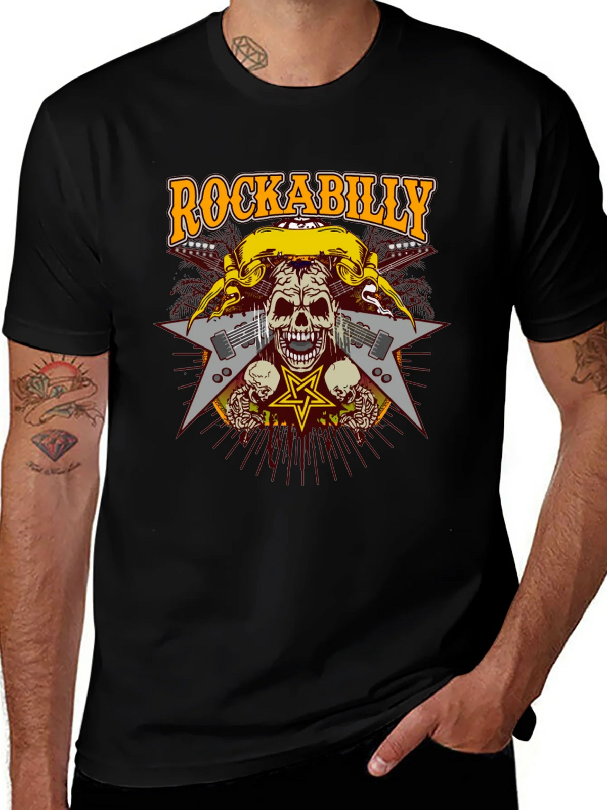 Rockabilly Skull Graphic T-Shirt - Black product image 1
