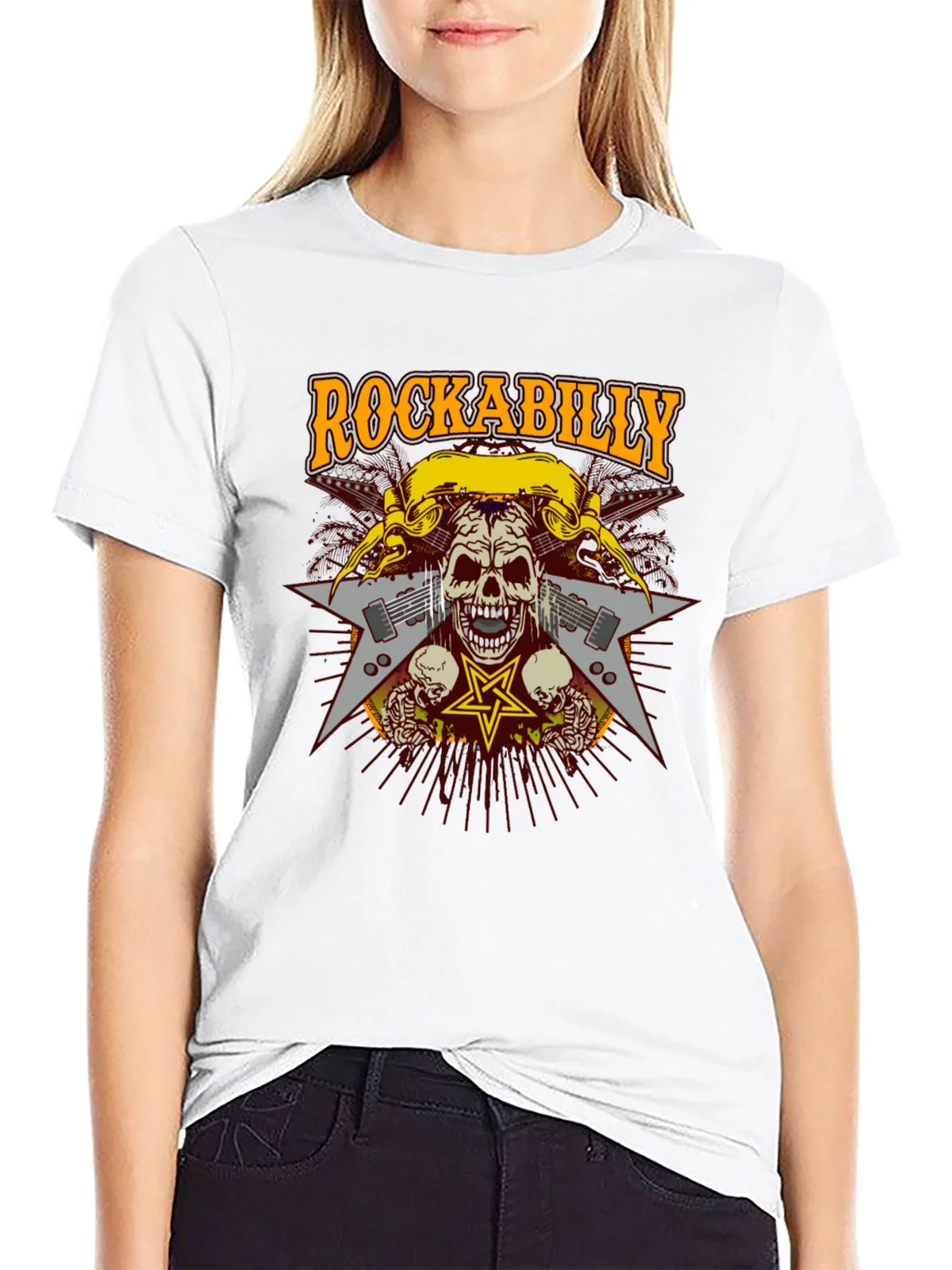 Rockabilly Skull Graphic T-Shirt - Black product image 11