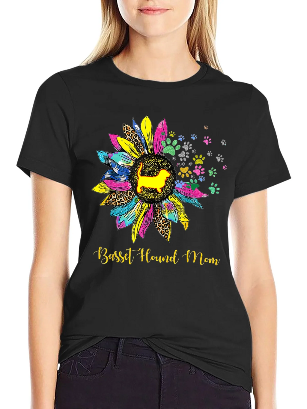 Basset Hound Mom Sunflower Graphic Tee product image 5